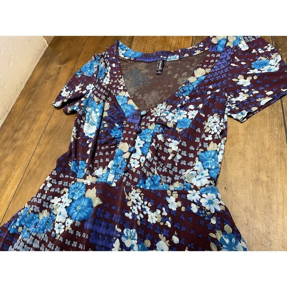 Free People Spring Fling Floral Dress Size Large Plum Purple Blue